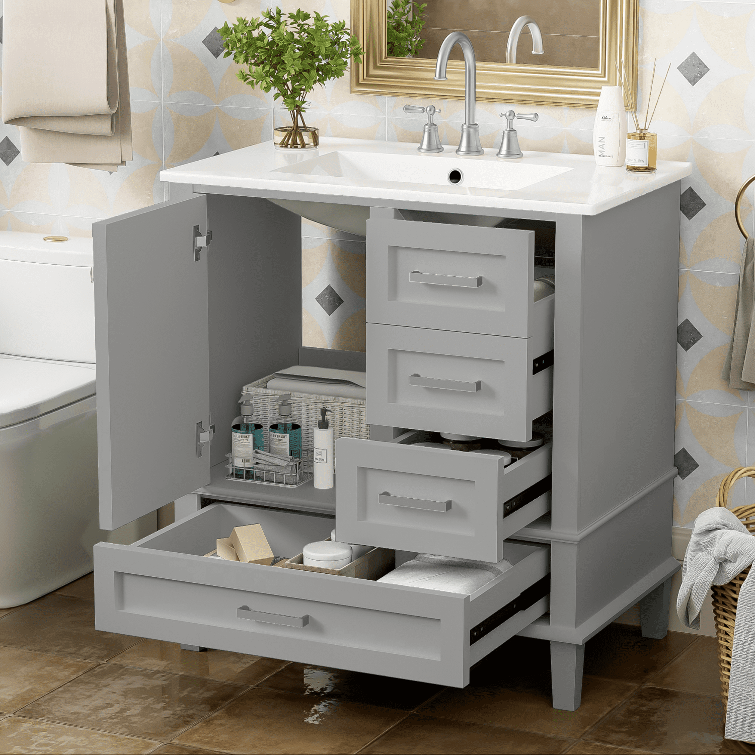 30” Bathroom Vanity Modern Bathroom Cabinet with Sink Combo Set ...