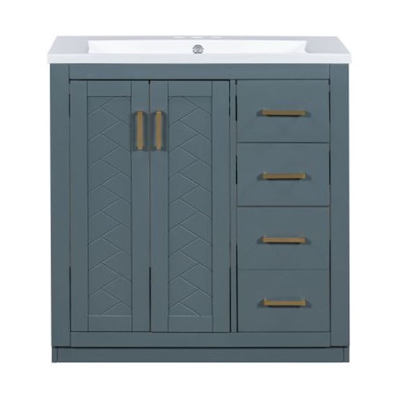 30'' Bathroom Vanity with Resin Sink Combo,Solid Wood Frame Bathroom Storage Cabinet, Freestanding Vanity Set with 3 Drawers& Soft Closing Doors - Navy Blue