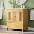 thumbnail image 1 of 30" Bathroom Vanity with Single Sink, Solid Wooden Free Standing Bathroom Cabinet, Farmhouse Bamboo Storage Cabinet with Large Drawer, Soft-Closing Louvered Doors with Built-in Shelves, 1 of 14