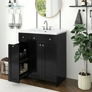 30 Bathroom Vanity with Sink Combo Wall Mounted Storage Cabinet Set with Soft Close Drawers, Modern Design with Invisible Handle, Resin Basin Sink Top, Gray