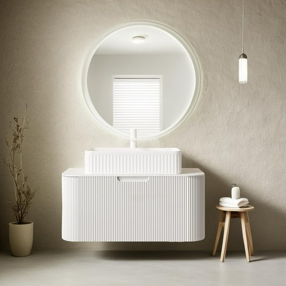 30"Bathroom Vanity with Sink, Floating Vanities with Rectangular Ceramic Basin and Marble Top, Extra Large Storage Drawer, Soft-Close Design, Pre-Assembled Cabinet, White