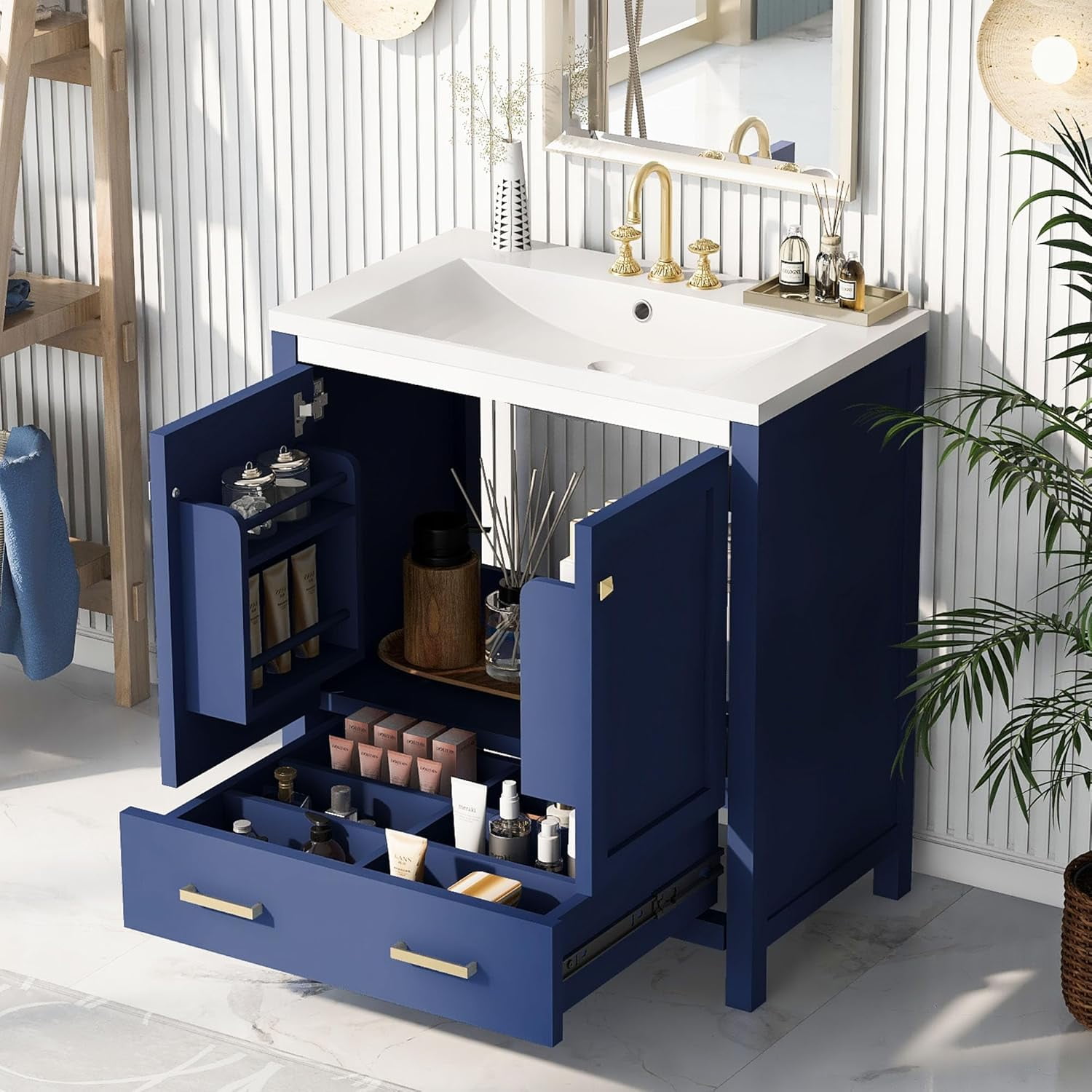 30" Bathroom Vanity with Sink Set, Solid Wood Bathroom Cabinet with One ...