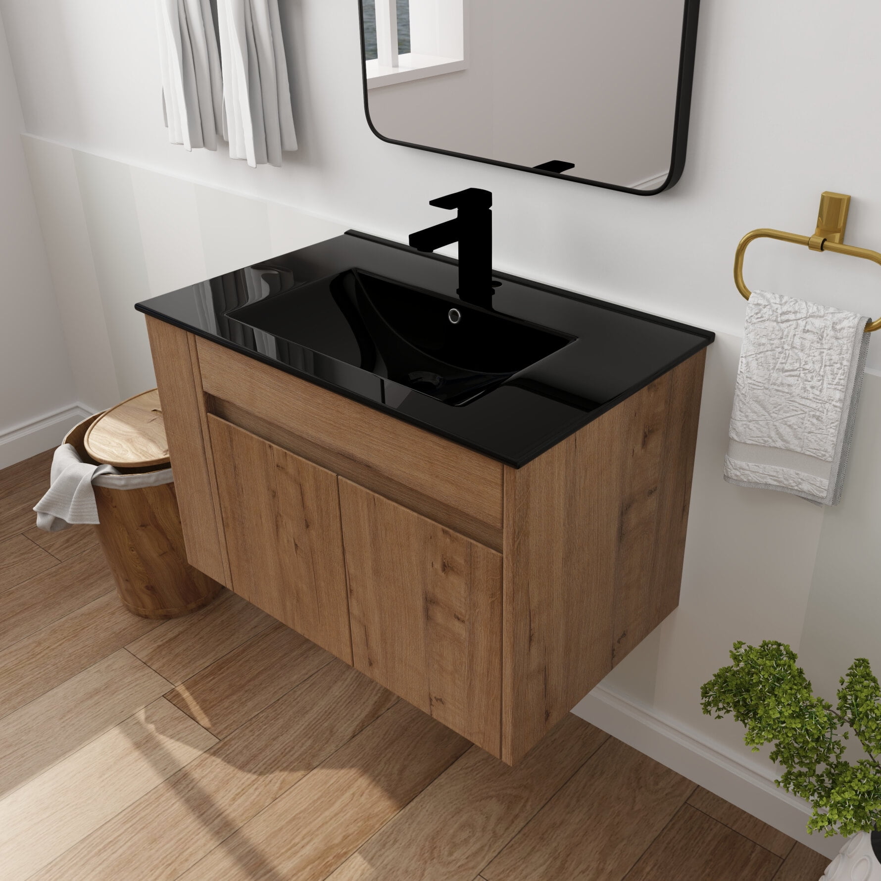 Floating vanity shelf outlet