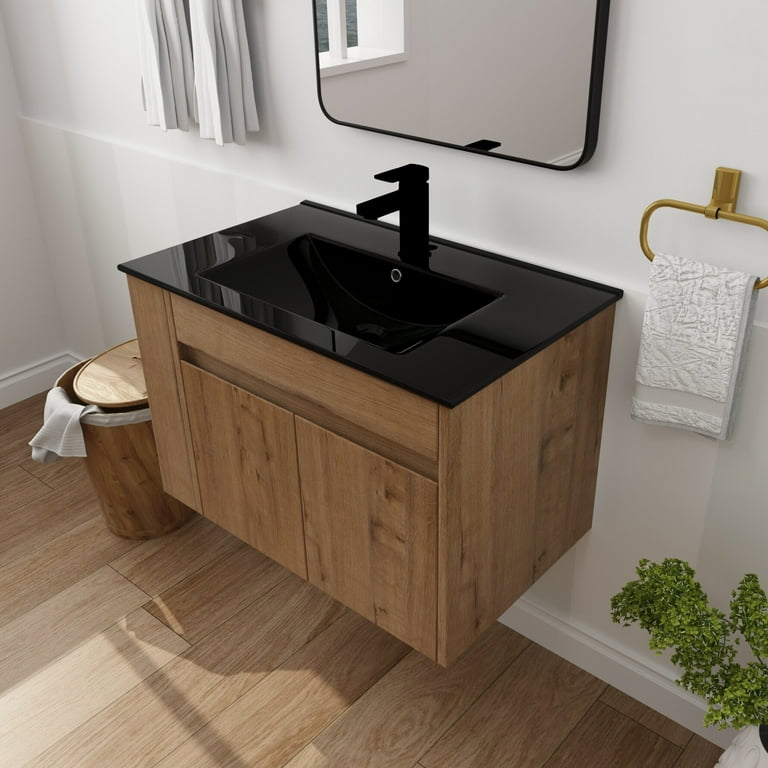 Wall Mounted Bathroom Vanity Floating Cabinet w/Mirror Sink Shelves Faucet  Combo