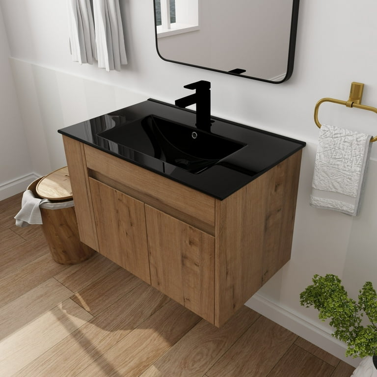 Wood Vanity With Optional Shelf for Basin Sink Wall Mounted