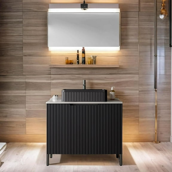 30" Bathroom Vanity with Sink, Small Bathroom Vanity with Durable Ceramic Basin and Sintered Stone Countertop and Soft Closing, Freestanding Bathroom Vanities, Black