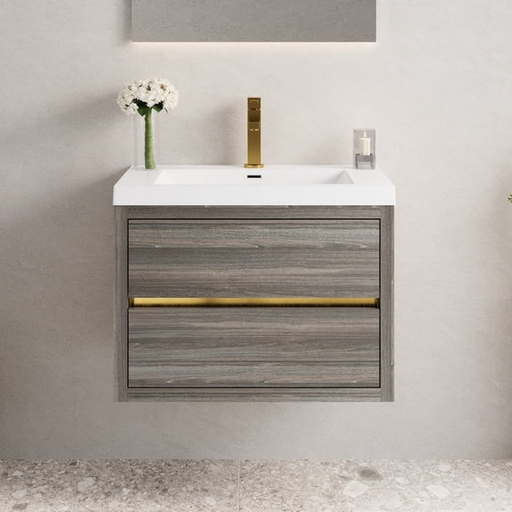 30" Bathroom Vanity with Sink and Storage | Easy Installation, Ideal for Cosmetic and Toiletry Storage | Stone Resin Countertop, Water-Resistant MFC Vanity | Invisible Handle and Soft-Close Slides
