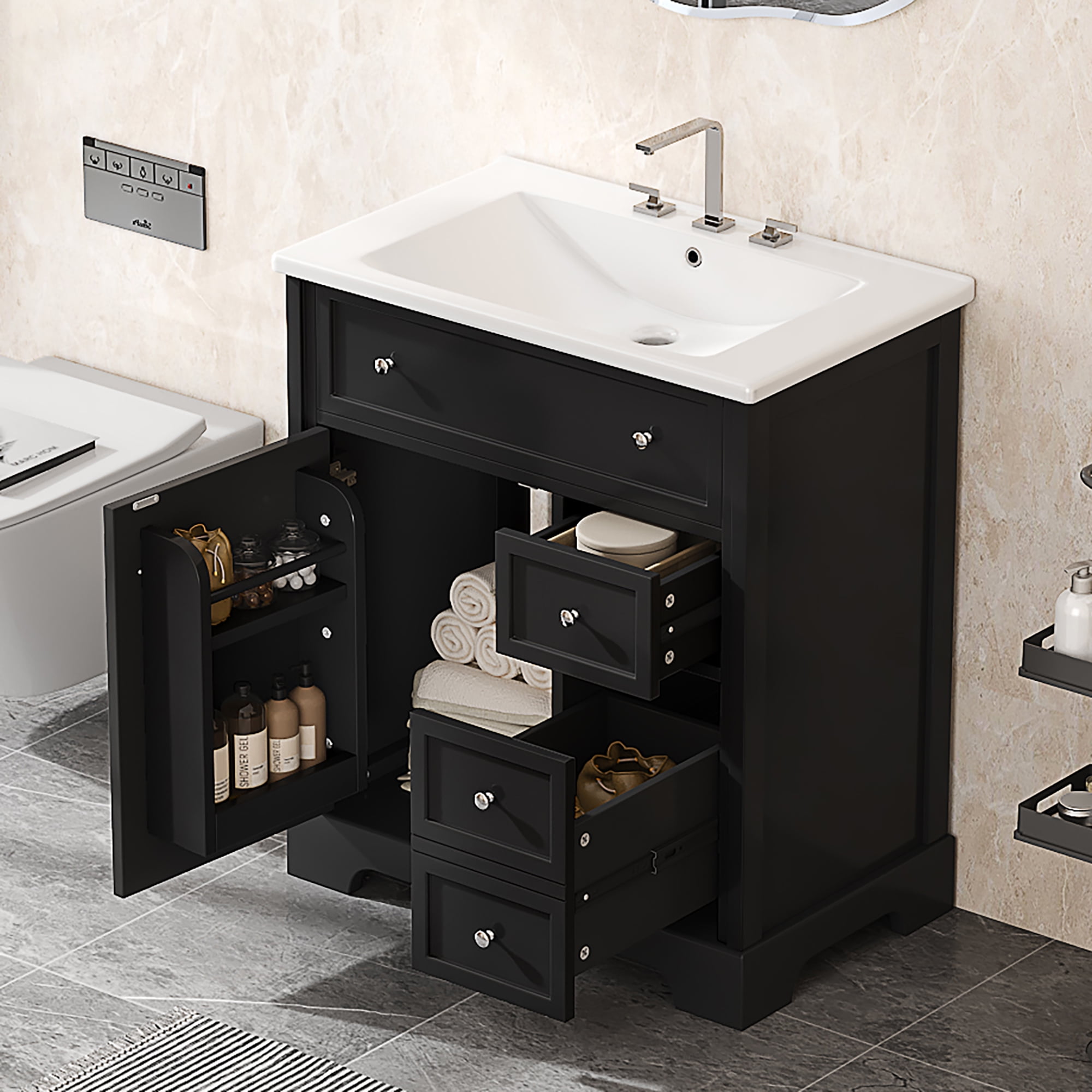 30" Bathroom Vanity with Sink Top, Bathroom Vanity Cabinet with Door ...