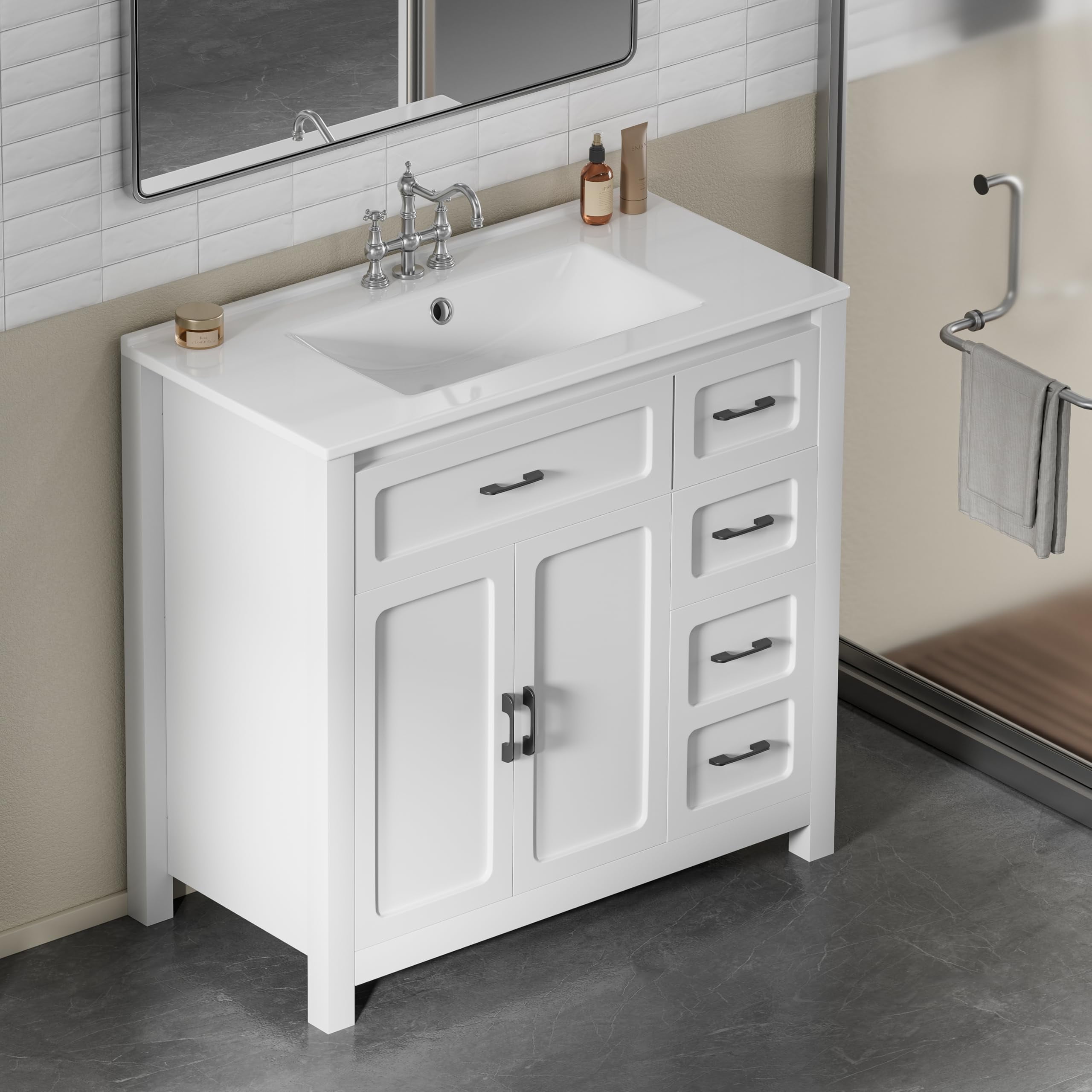 30" Bathroom Vanity with Sink White Modern Bathroom Sink Cabinet ...