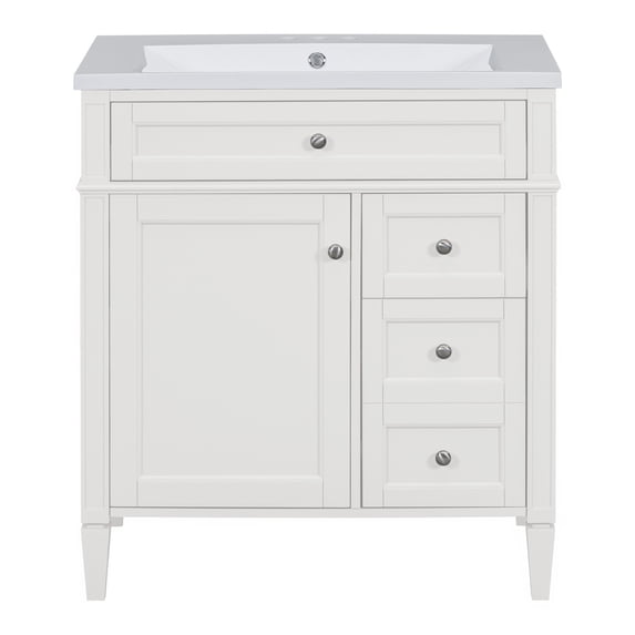 30'' Bathroom Vanity, Bathroom Storage Cabinet With Sink, 2 Drawers, Flippable Drawer, Retro Handle Multi-Functional Independent Modern Storage Cabinet