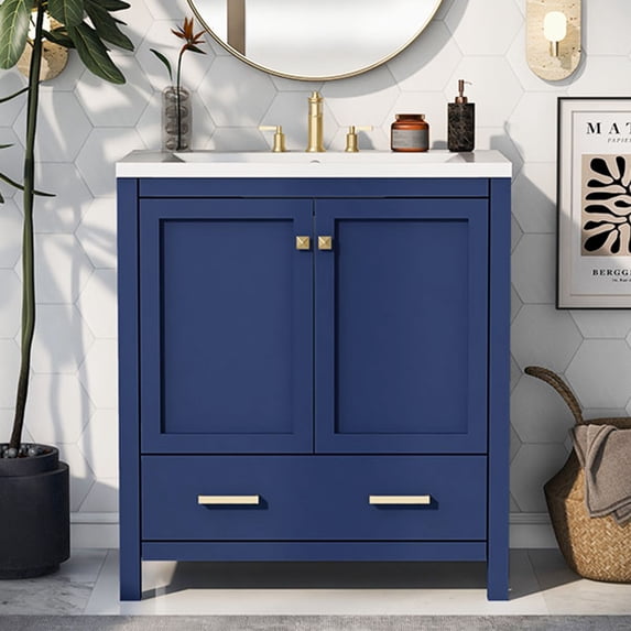 30" Bathroom Vanity With Single Sink, Soft Closing Door, Drawer Combo Cabinet Undermount Sink, Solid Wood Multifunctional Storage Cabinet For Bathroom