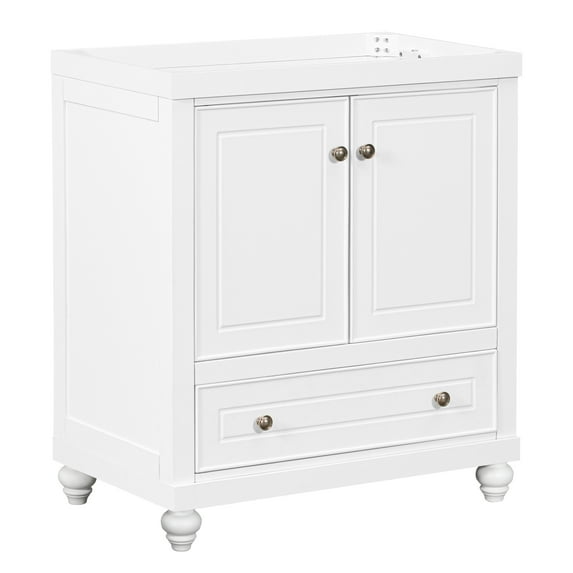 30" Bathroom Vanity Without Sink, Base Only, Cabinet With Doors And Drawer, Solid Frame And Mdf Board, White