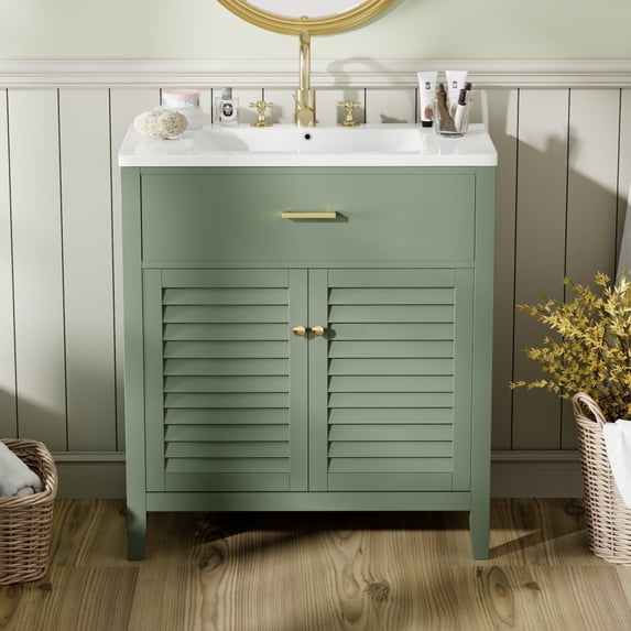 30" Bathroom Vanity with Ceramic Sink Combination, Ample Storage Cabinet with 1 Pullout and Multifunctional Shelf Dividers for Bathroom