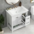 thumbnail image 1 of 30" Bathroom Vanity with Ceramic Sink Top, Vanity Cabinet with Multi-Functional Drawer, Solid Wood Legs, White, 1 of 9