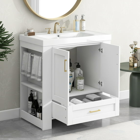 30'' Bathroom Vanity with Separate Basin Sink, Modern Bathroom Storage Cabinet with Double-sided Storage Shelf,White