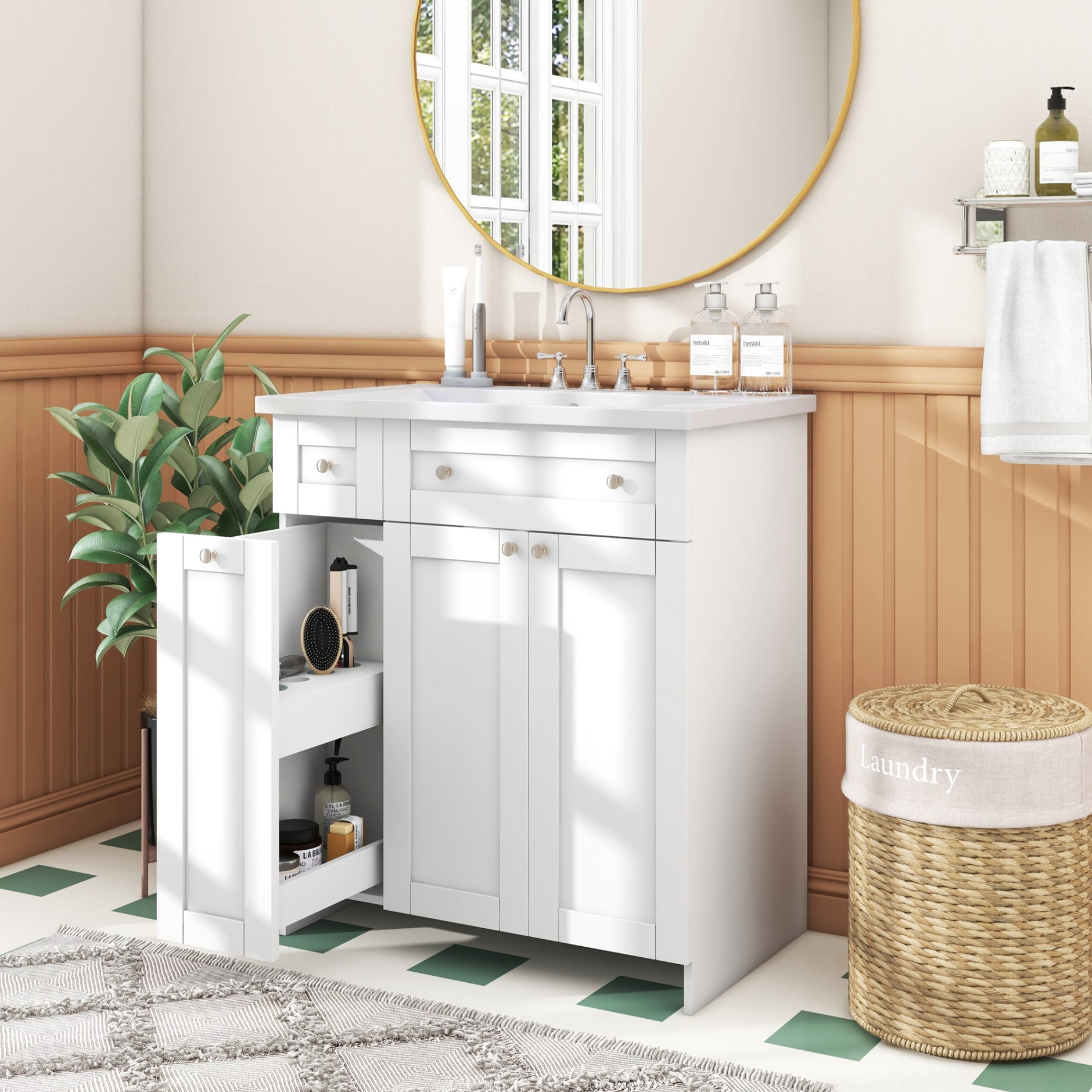 AnwickNomo 30 Bathroom Vanity with Sink Combo, Bathroom Cabinet with 2  Doors and 1 Drawer, Modern Bathroom Vanity Storage Cabinet with Handles for