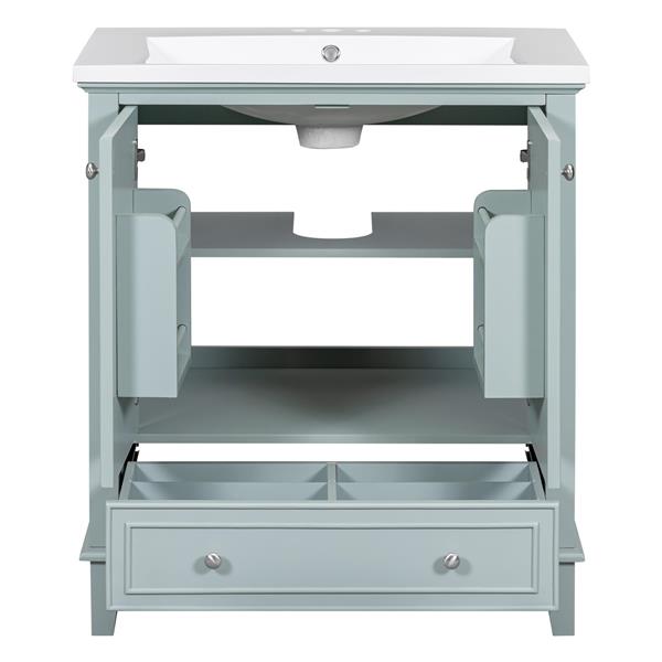 30" Bathroom Vanity with Sink Combo - Green Multi-Functional Cabinet with Doors, Drawer, and Adjustable Shelf