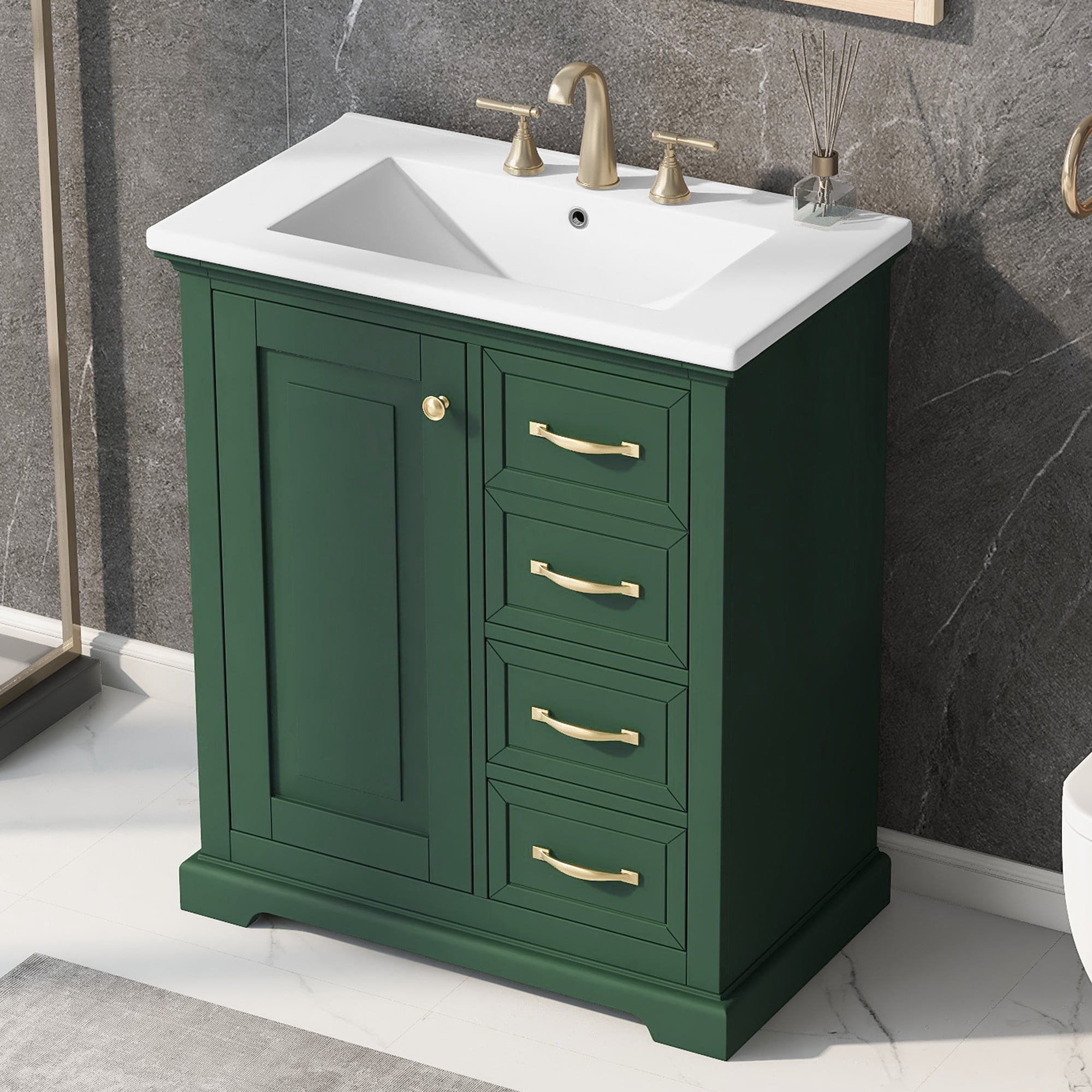 30" Bathroom Vanity with Sink, One Door Cabinet and Drawers