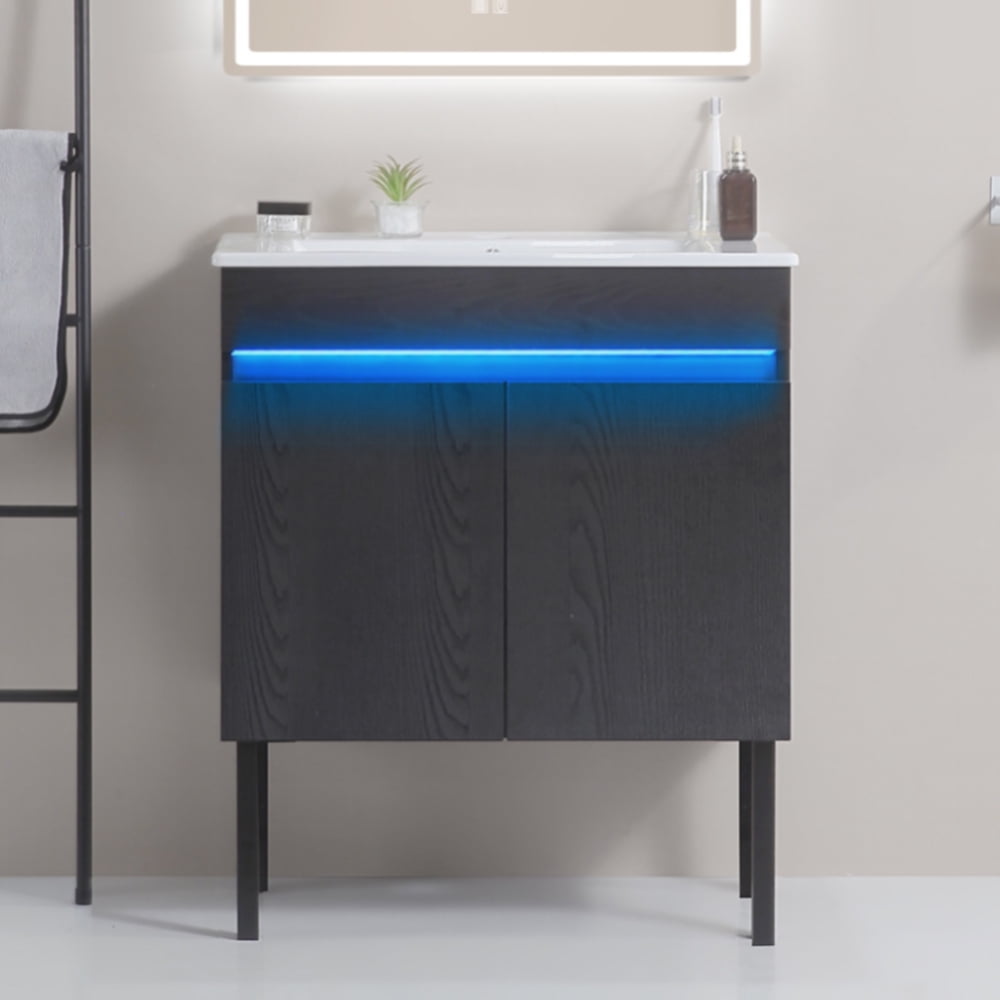 30" Bathroom Vanity with Sink, Radar Sensing Light, Large Storage Space ...