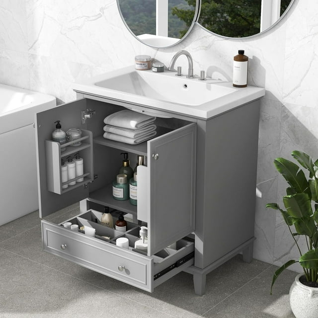 30" Bathroom Vanity with Sink Set, Modern Single Bathroom Cabinet with Storage Doors and Drawer ...