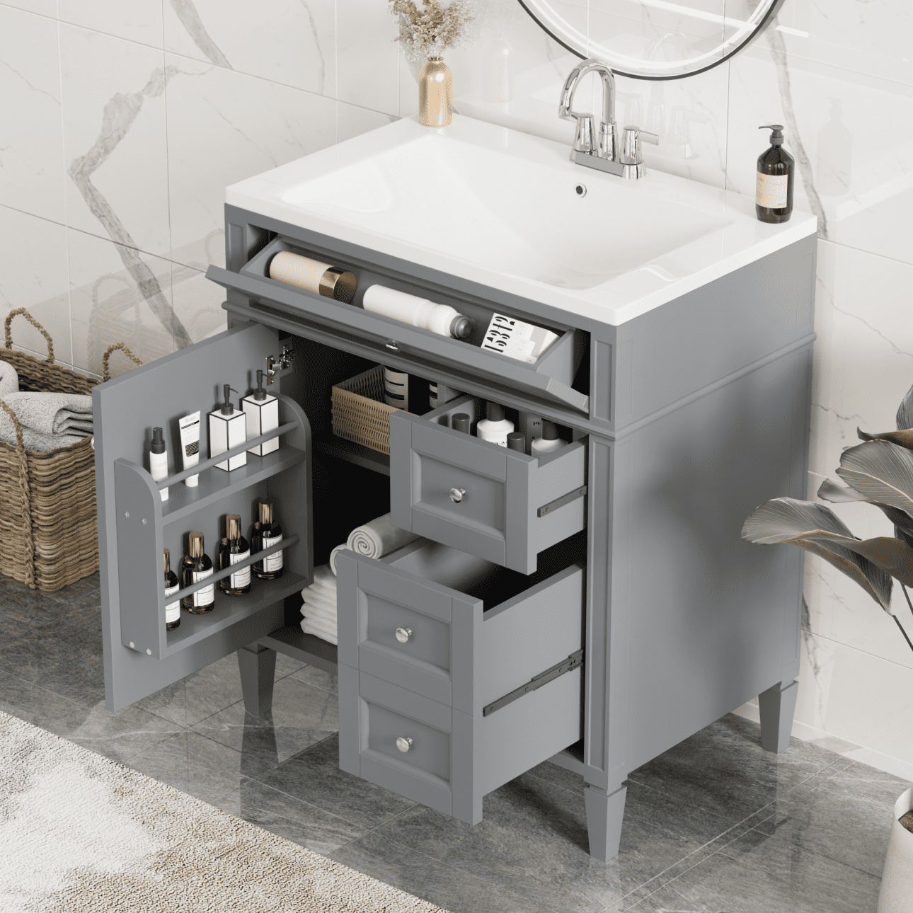 30'' Bathroom Vanity with Top Sink, Modern Bathroom Storage Cabinet ...
