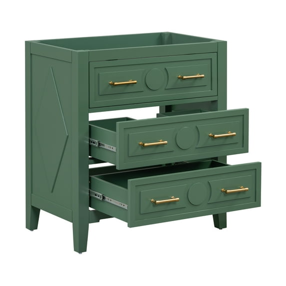 30'' Bathroom Vanity without Basin Sink, Free Standing Single Vanity with 3 Drawers, Solid Wood Frame Bathroom Storage Cabinet, Green