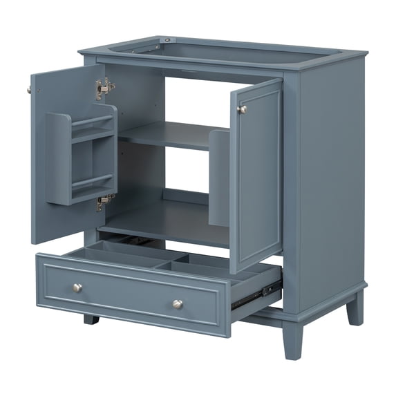30"Bathroom Vanity without Ceramic Sink, Freestanding Single Basin Vanity Set with Multi-functional Cabinet & Drawer & Adjustable Shelf, Solid Wood Bathroom Cabinet Combo, Blue