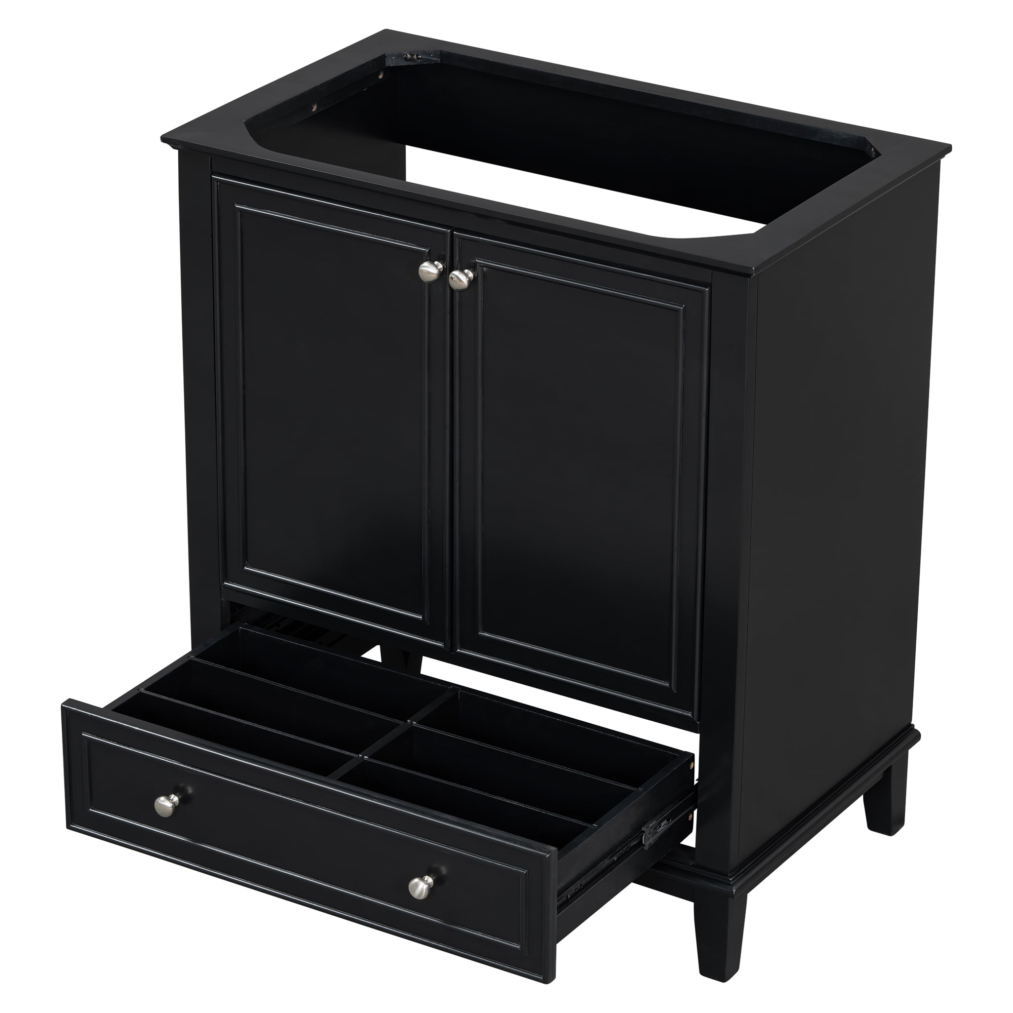 30" Bathroom Vanity without Sink, Base Only, Multi-functional Bathroom Cabinet with Doors and Drawer, Solid Frame and MDF Board, Black