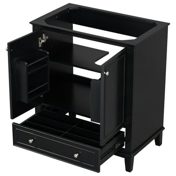 30" Bathroom Vanity without Sink, Base Only, Multi-functional Bathroom Cabinet with Doors and Drawer, Solid Frame and MDF Board, Black