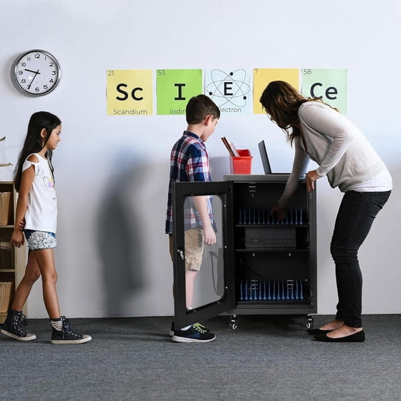 30-Bay Portable Charging Cart - Secure Laptop & Phone Storage for Classrooms