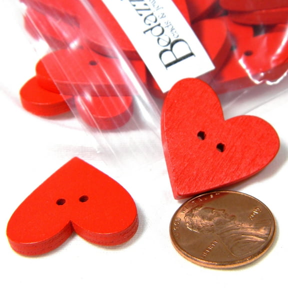 30 Big 1 inch Red Wooden Flat Whimsical Wood Buttons with 2 Holes for Sewing, Linking, Arts & Crafts
