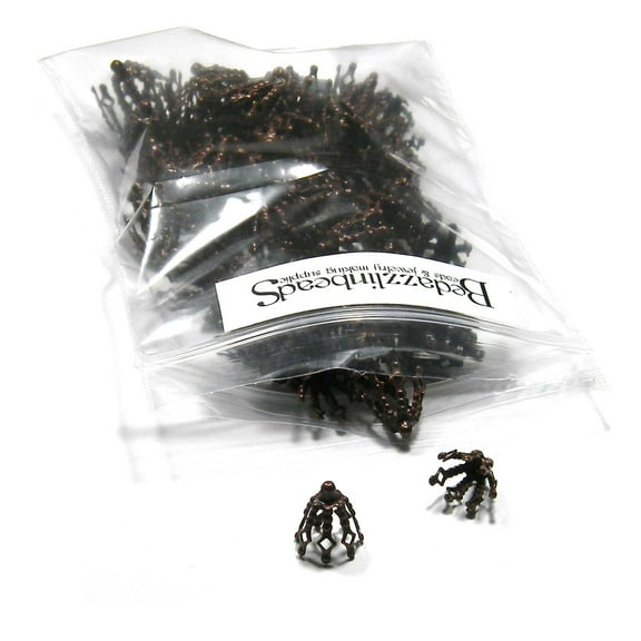 30 Big Bell Bead Caps with Loop Ring & Flexible 7 Long Legs for Making Wrap Charm Pendants (Antique Copper)