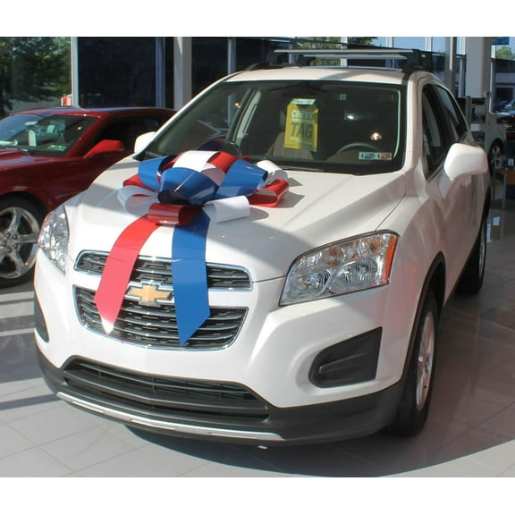 30" Big Suction Cup Car Bow - Made in USA (Patriotic Red/White/Blue)