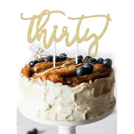 30 Birthday Cake Topper Decoration - Thirty - 7" x 3.5" 30th Thirtieth Bday Topper Gold Glitter Card Stock