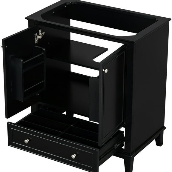 30" Black Bathroom Cabinet Base, Solid Wood & , Drawer, Assembly Required Vanity 30", Board,