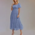 thumbnail image 1 of Up to 30% off Black Dresses for Women, Women's Fashion Sexy Solid Short Sleeve Pleated Dresses Long Dress Midi Maxi Dresses Elastic Waist Boho Beach Dress Pockets(Blue,XXL), 1 of 9