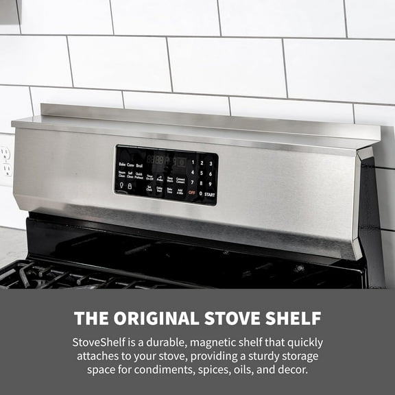 30" Black Magnetic Stove Shelf with Extra Strength Double Magnets - Zero Installation Kitchen Storage Organizer