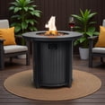 thumbnail image 1 of 30" Propane Gas Fire Pit Table, 50000 BTU Round Steel Fire Pit with Imitation Wood Grain Finish for Outside Patio Deck Garden Backyard- Black, 1 of 11
