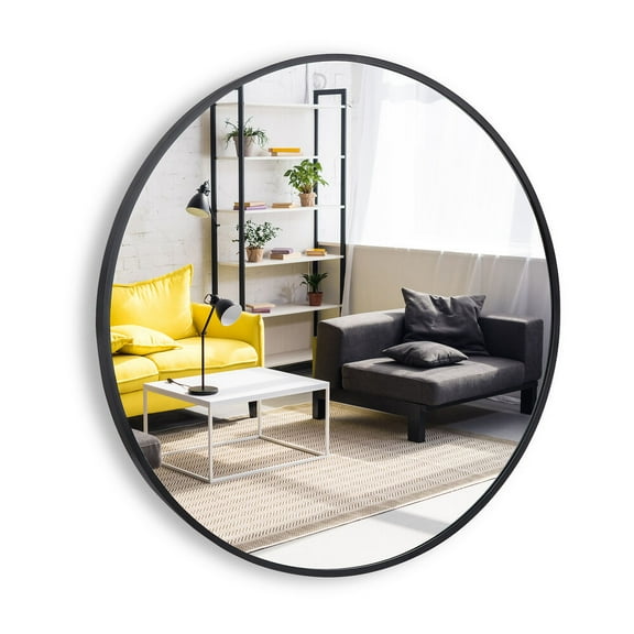 30" Black Round Mirror Large Circle Wall Mirror with Metal Frame for Living Room