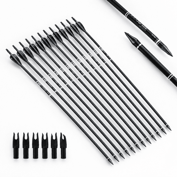 30" Black White Carbon Fiber Archery Arrows for Recurve Compound Long Bows