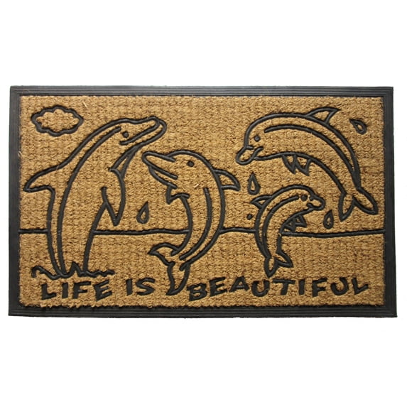 Imports Decor Inc 30" Black and Brown Rectangular Dolphin Family Basic Coir Door Mat