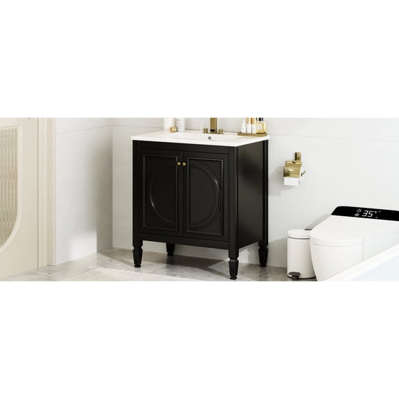 30" Black with Ceramic Sink - Protruding Door Design for Layering - Bathroom Beauty Enhancement
