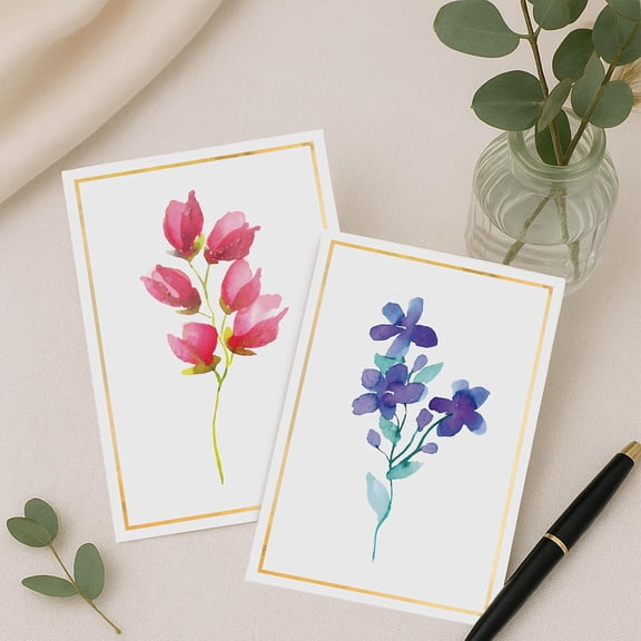 30 Blank Cards with Envelopes Set 4x6 Inch  Minimalistic Floral Design with Gold Border  Note Cards for Greetings, Thank You, Sympathy, Encouragement, Celebration, Personal Messages