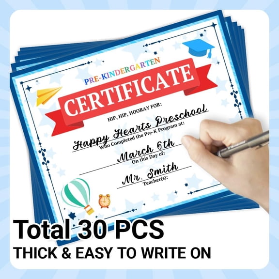 30 Blue Certificate of Achievement Completion Award Recognition Stationery Paper 9.8"x7.8" Blank Student Sports Activities Award Preschool Kindergarten Graduation Diploma Certificates