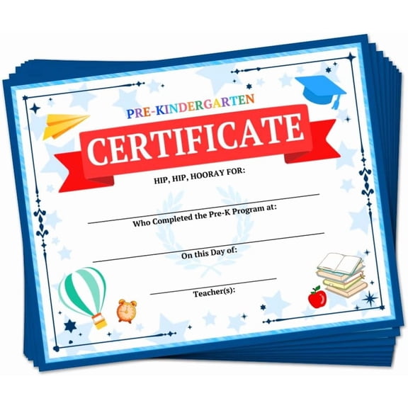 30 Blue Certificate of Achievement Completion Award Recognition Stationery Paper 9.8"x7.8" Blank Student Sports Activities Award Preschool Kindergarten Graduation Diploma Certificates DIY