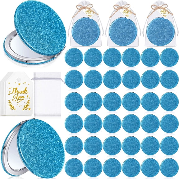 30 Blue Compact Magnifying Mirrors Party Favors with Thank You Cards