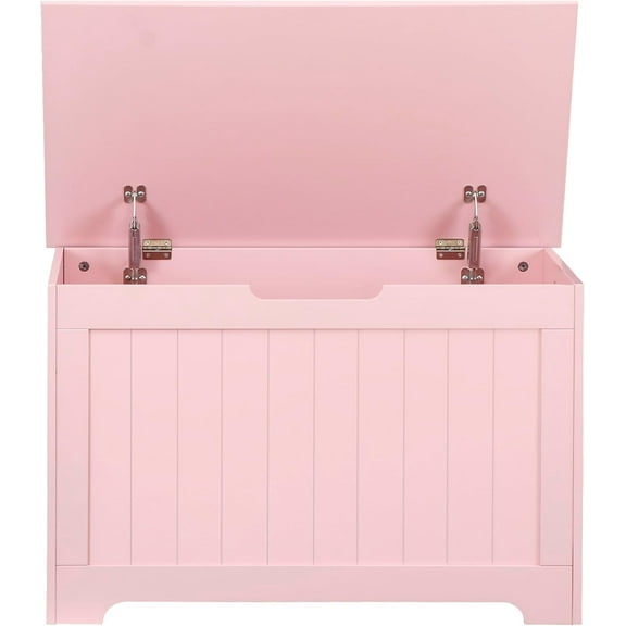 30'' Box Storage Chest Trunk, Wooden Storage Bench Organizer Box Shoe Blanket Chest, w/2 Safety Hinges, for Living Room, Bedroom, Entryway, Pink