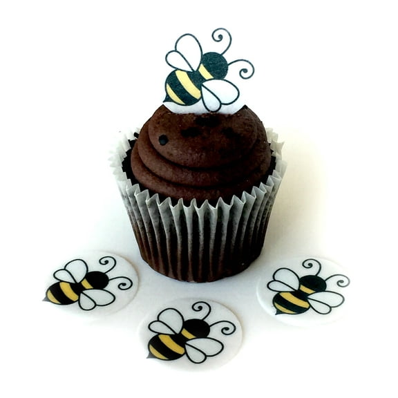 30 Bumble Bee Honey Wafer Paper Toppers 1.5 Inch for Decorating Desserts Cupcakes Birthday Cakes Cookies