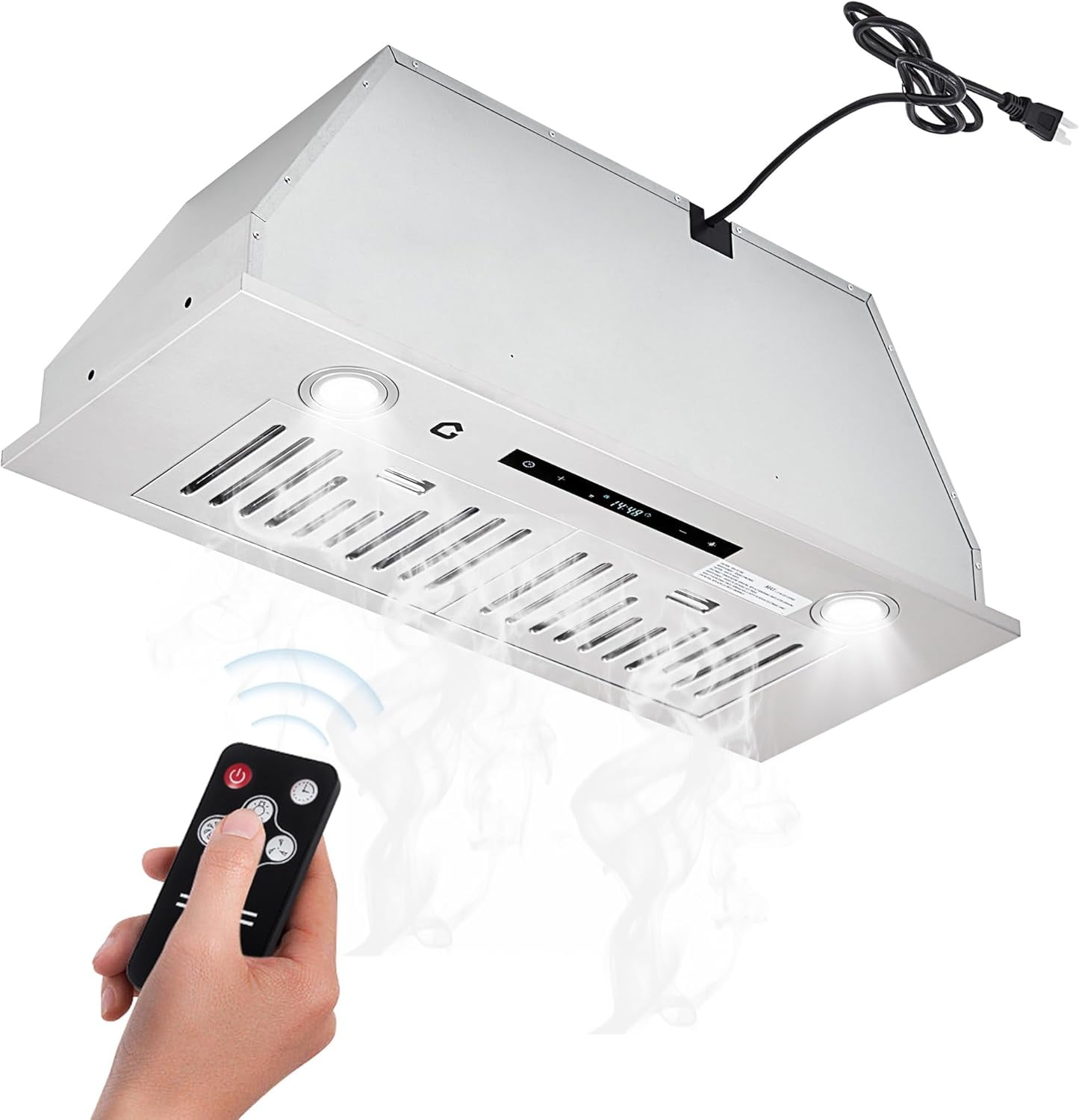 30" Under Cabinet Range Hood, Kitchen Vent Hood, 3 Speed Settings, Stainless Steel, Gesture, Touch & Remote Control, 450 CFM, LED Lights, Ducted/Ductless Convertible Duct Hood, Easy Install
