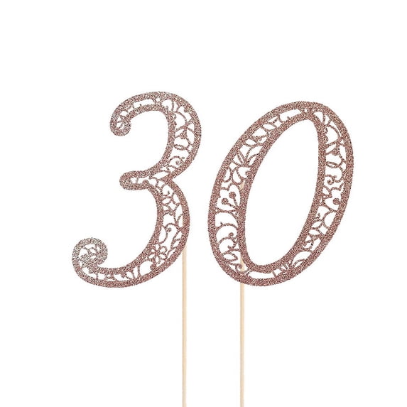 30 Cake Topper 30th Birthday Theme Glitter Rose Gold